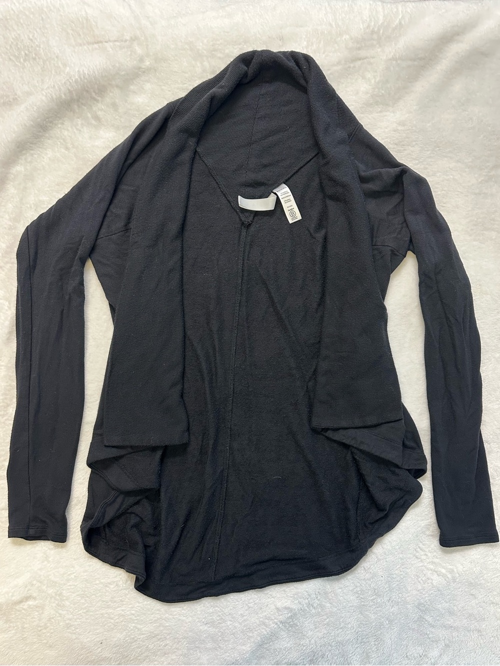 Athleta Black Open Front Drape Cardigan Sweater Ribbed Trim Minimal XS